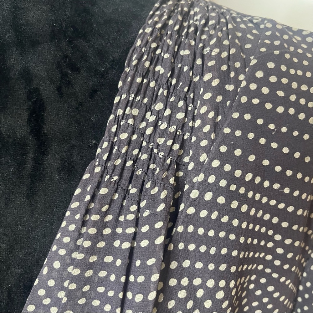 Adrianna Papell Women’s Brown Tan Polka Dot V~Neck Tie Ruffle Silk Blouse Sz 16W - Picture 8 of 8